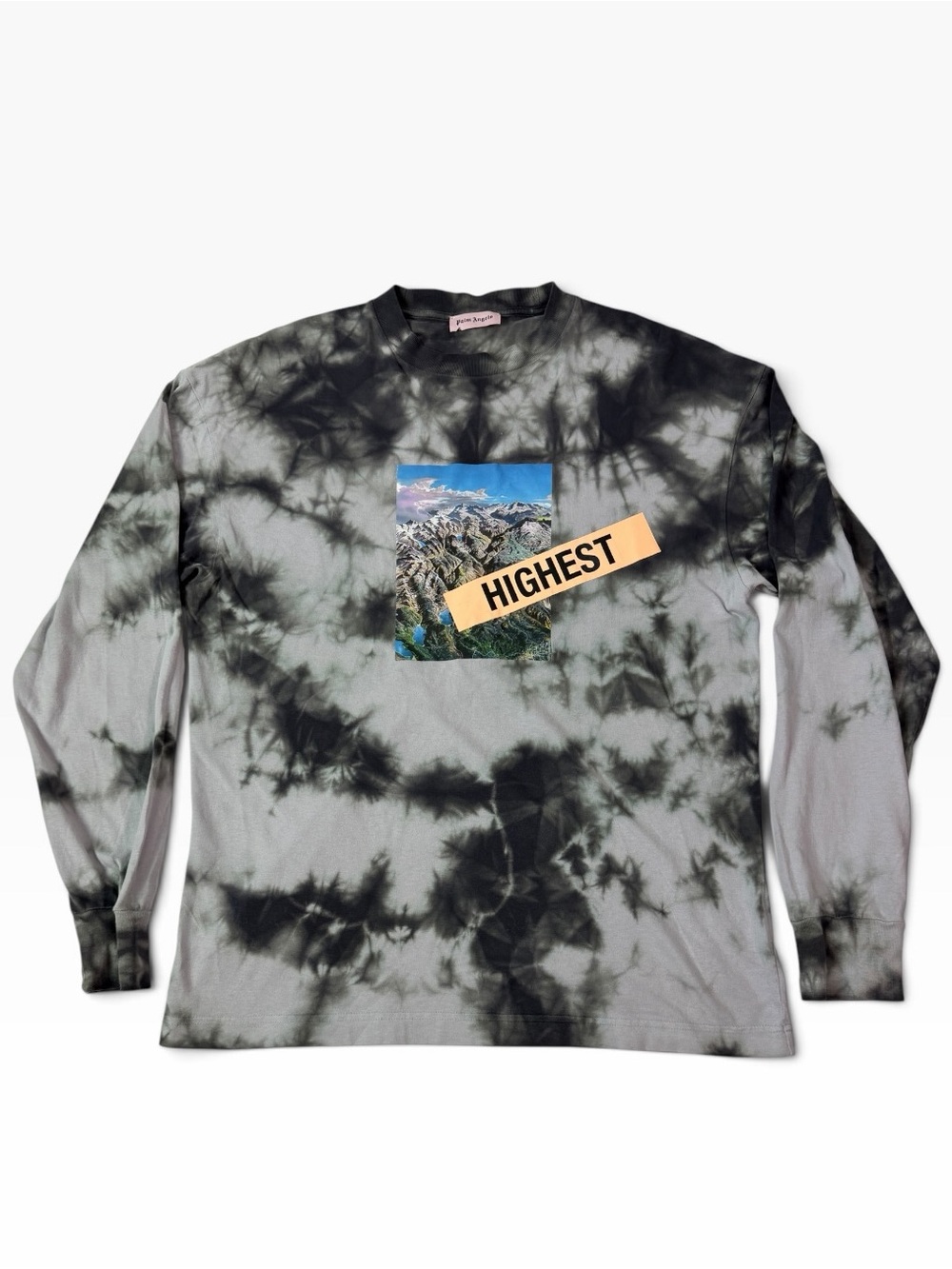 Palm Angels Black & Gray Tie-Dye 'HIGHEST' Mountain Graphic Long Sleeve Shirt